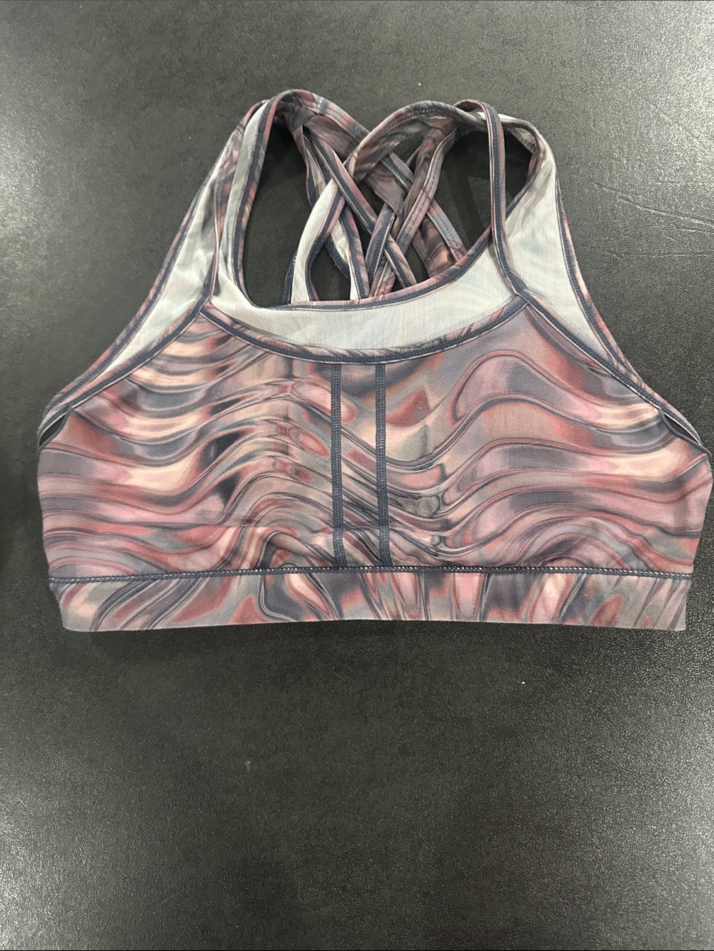 Fabletics Pink and Gray Marble-Print Strappy Sports Bra